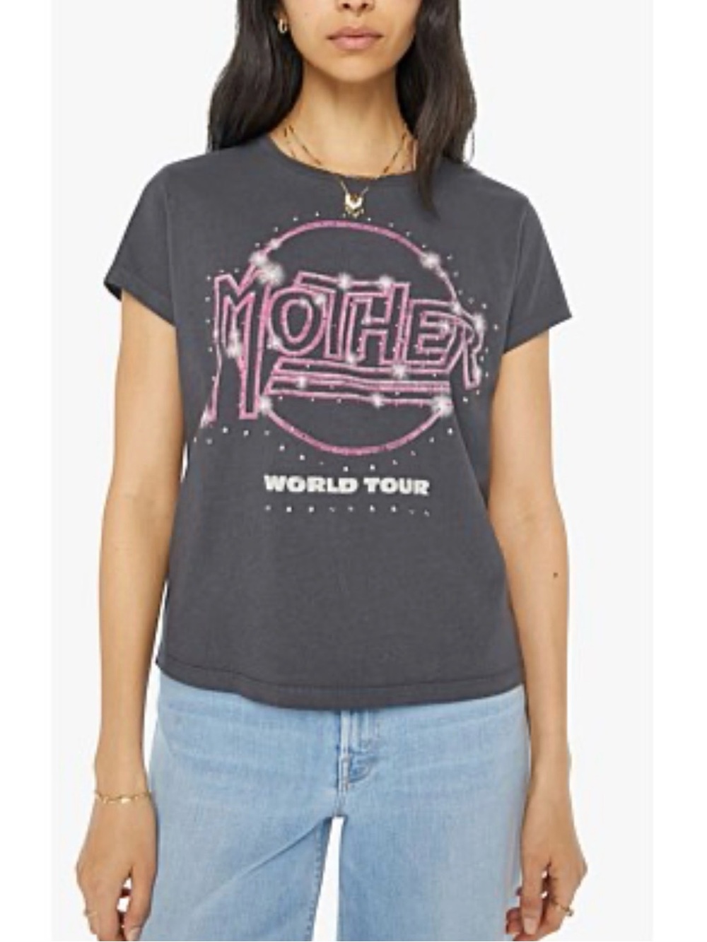 MOTHER Charcoal Tee with Pink Tour Graphic